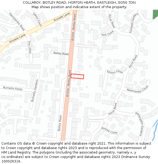 COLLAROY, BOTLEY ROAD, HORTON HEATH, EASTLEIGH, SO50 7DN: Location map and indicative extent of plot