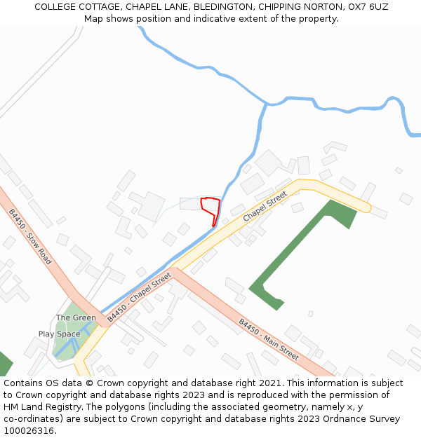 COLLEGE COTTAGE, CHAPEL LANE, BLEDINGTON, CHIPPING NORTON, OX7 6UZ: Location map and indicative extent of plot