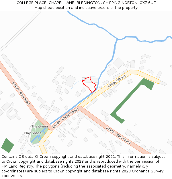 COLLEGE PLACE, CHAPEL LANE, BLEDINGTON, CHIPPING NORTON, OX7 6UZ: Location map and indicative extent of plot