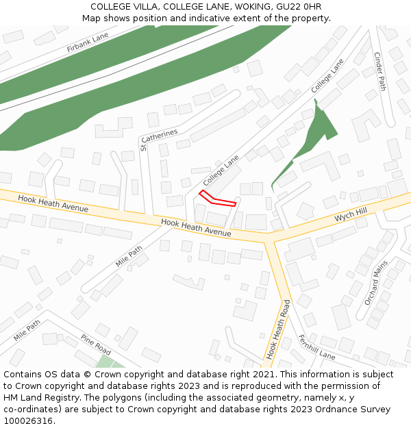 COLLEGE VILLA, COLLEGE LANE, WOKING, GU22 0HR: Location map and indicative extent of plot