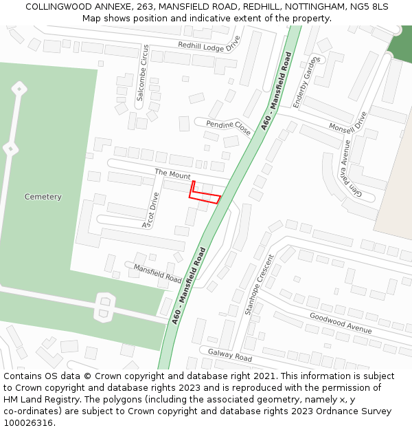 COLLINGWOOD ANNEXE, 263, MANSFIELD ROAD, REDHILL, NOTTINGHAM, NG5 8LS: Location map and indicative extent of plot