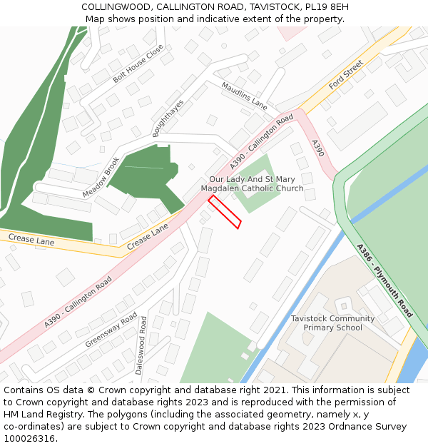 COLLINGWOOD, CALLINGTON ROAD, TAVISTOCK, PL19 8EH: Location map and indicative extent of plot