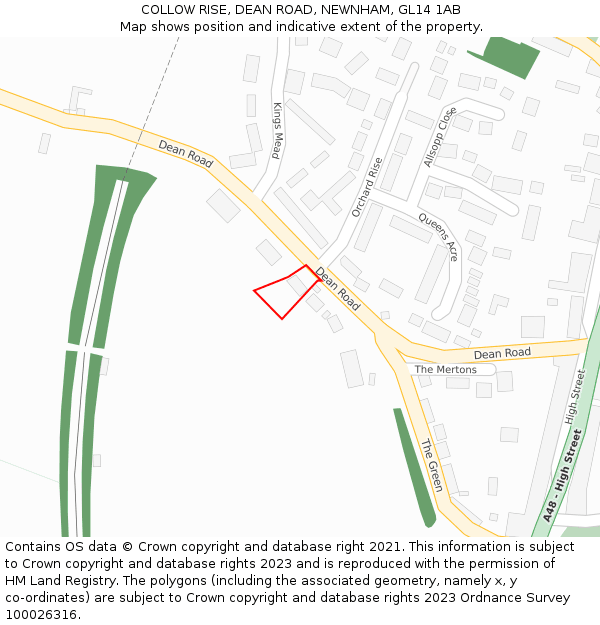 COLLOW RISE, DEAN ROAD, NEWNHAM, GL14 1AB: Location map and indicative extent of plot