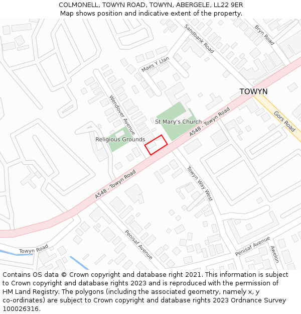 COLMONELL, TOWYN ROAD, TOWYN, ABERGELE, LL22 9ER: Location map and indicative extent of plot