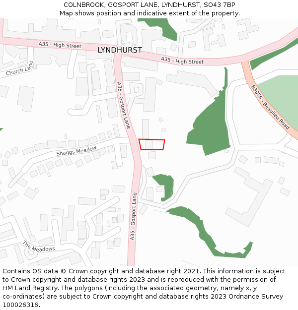 COLNBROOK, GOSPORT LANE, LYNDHURST, SO43 7BP: Location map and indicative extent of plot