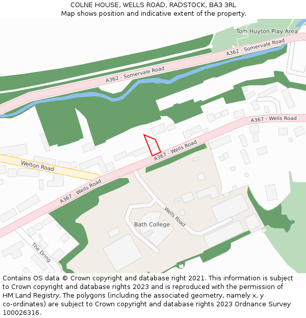 COLNE HOUSE, WELLS ROAD, RADSTOCK, BA3 3RL: Location map and indicative extent of plot