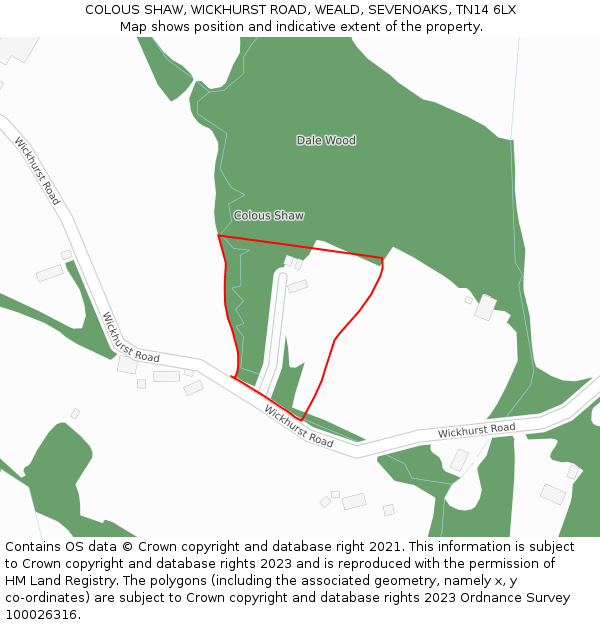 COLOUS SHAW, WICKHURST ROAD, WEALD, SEVENOAKS, TN14 6LX: Location map and indicative extent of plot