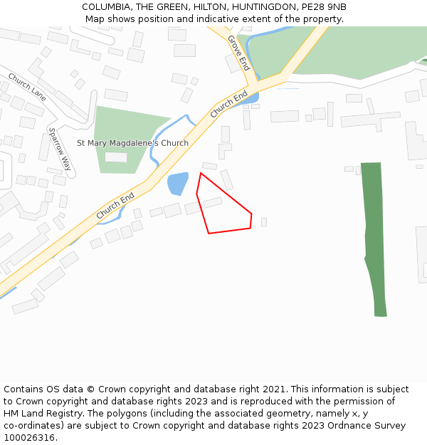 COLUMBIA, THE GREEN, HILTON, HUNTINGDON, PE28 9NB: Location map and indicative extent of plot