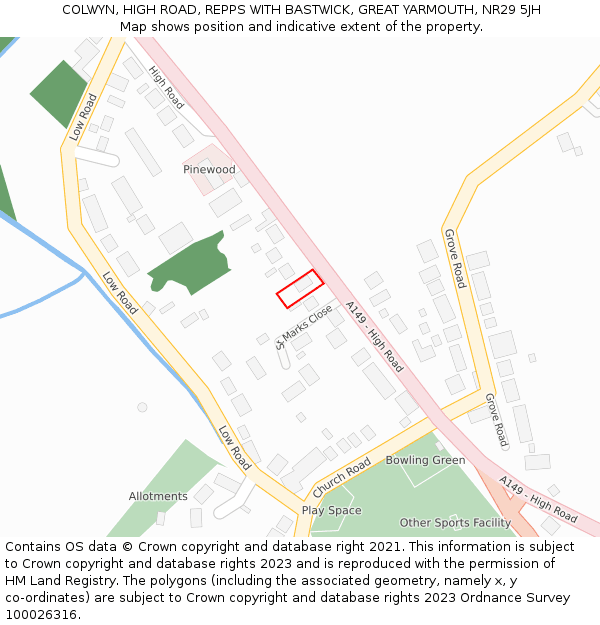COLWYN, HIGH ROAD, REPPS WITH BASTWICK, GREAT YARMOUTH, NR29 5JH: Location map and indicative extent of plot