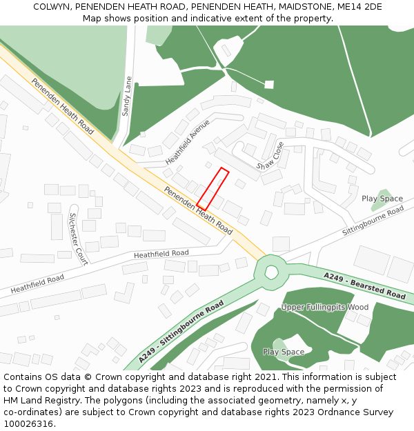 COLWYN, PENENDEN HEATH ROAD, PENENDEN HEATH, MAIDSTONE, ME14 2DE: Location map and indicative extent of plot