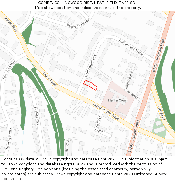 COMBE, COLLINGWOOD RISE, HEATHFIELD, TN21 8DL: Location map and indicative extent of plot