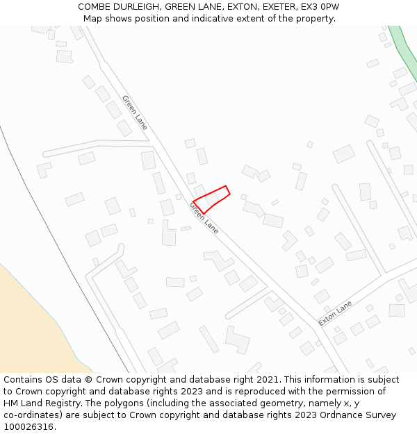 COMBE DURLEIGH, GREEN LANE, EXTON, EXETER, EX3 0PW: Location map and indicative extent of plot