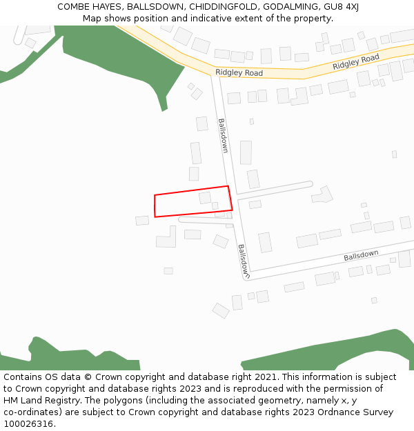 COMBE HAYES, BALLSDOWN, CHIDDINGFOLD, GODALMING, GU8 4XJ: Location map and indicative extent of plot