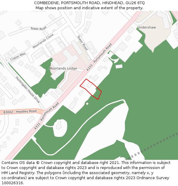 COMBEDENE, PORTSMOUTH ROAD, HINDHEAD, GU26 6TQ: Location map and indicative extent of plot