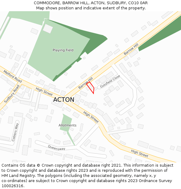 COMMODORE, BARROW HILL, ACTON, SUDBURY, CO10 0AR: Location map and indicative extent of plot