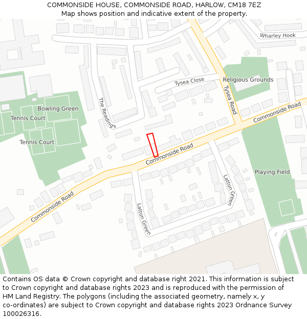 COMMONSIDE HOUSE, COMMONSIDE ROAD, HARLOW, CM18 7EZ: Location map and indicative extent of plot