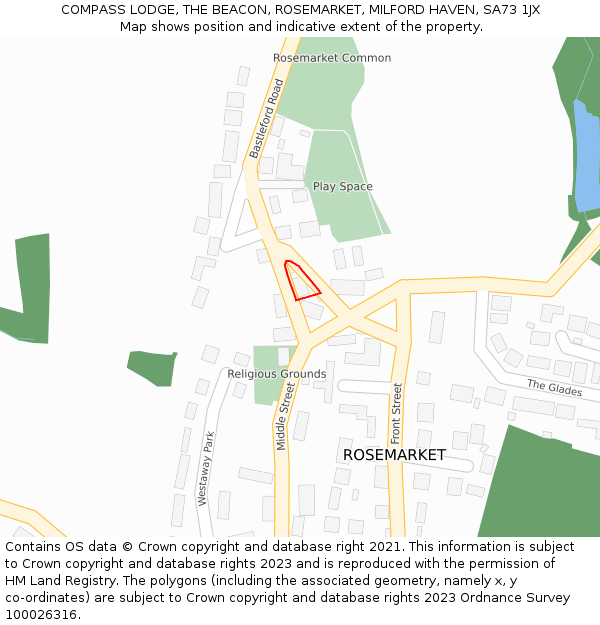 COMPASS LODGE, THE BEACON, ROSEMARKET, MILFORD HAVEN, SA73 1JX: Location map and indicative extent of plot