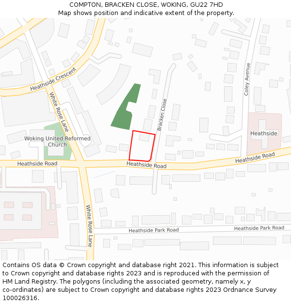 COMPTON, BRACKEN CLOSE, WOKING, GU22 7HD: Location map and indicative extent of plot