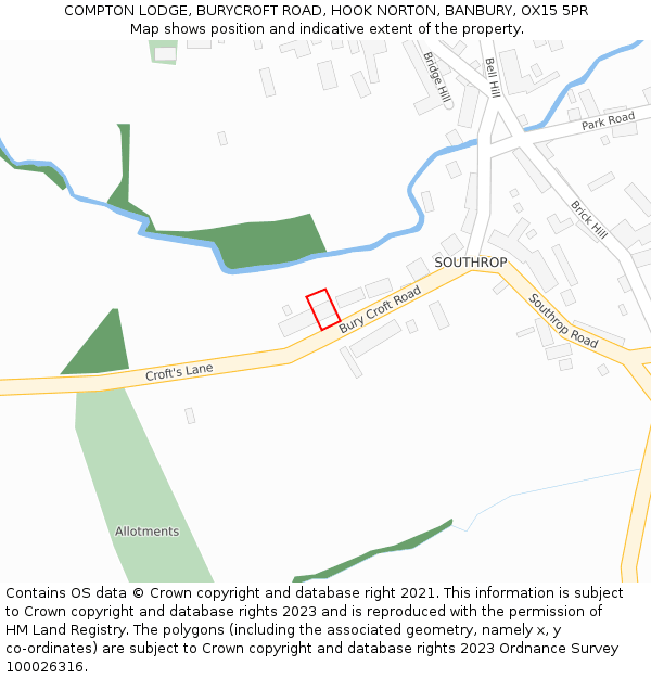 COMPTON LODGE, BURYCROFT ROAD, HOOK NORTON, BANBURY, OX15 5PR: Location map and indicative extent of plot