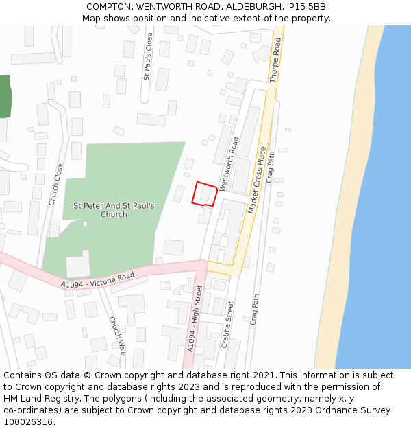 COMPTON, WENTWORTH ROAD, ALDEBURGH, IP15 5BB: Location map and indicative extent of plot