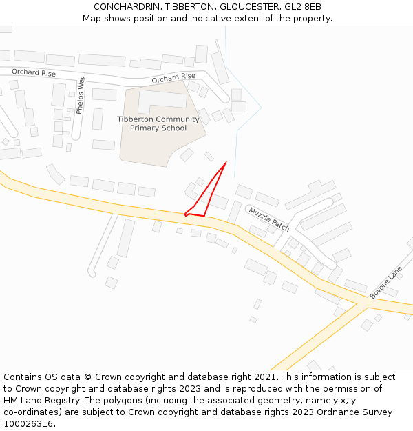 CONCHARDRIN, TIBBERTON, GLOUCESTER, GL2 8EB: Location map and indicative extent of plot