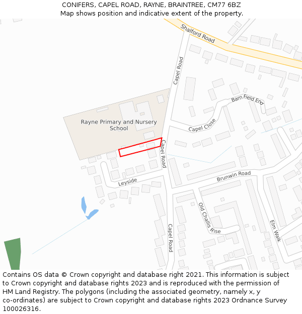 CONIFERS, CAPEL ROAD, RAYNE, BRAINTREE, CM77 6BZ: Location map and indicative extent of plot