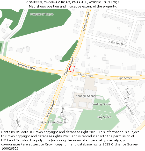 CONIFERS, CHOBHAM ROAD, KNAPHILL, WOKING, GU21 2QE: Location map and indicative extent of plot