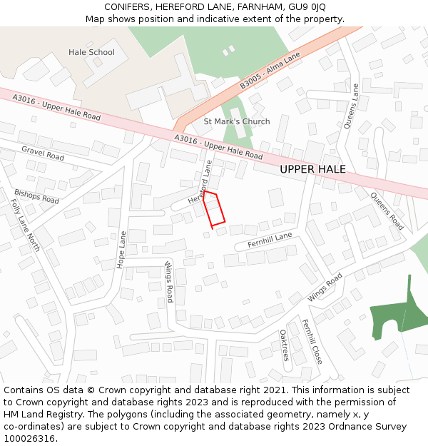 CONIFERS, HEREFORD LANE, FARNHAM, GU9 0JQ: Location map and indicative extent of plot