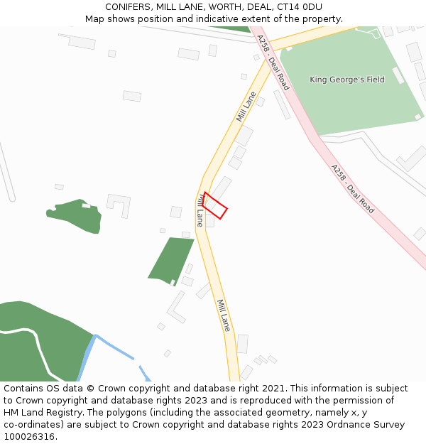 CONIFERS, MILL LANE, WORTH, DEAL, CT14 0DU: Location map and indicative extent of plot