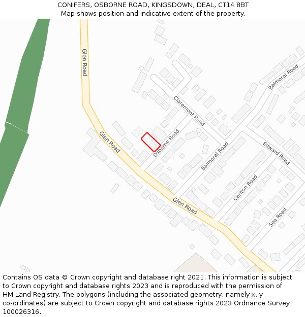 CONIFERS, OSBORNE ROAD, KINGSDOWN, DEAL, CT14 8BT: Location map and indicative extent of plot