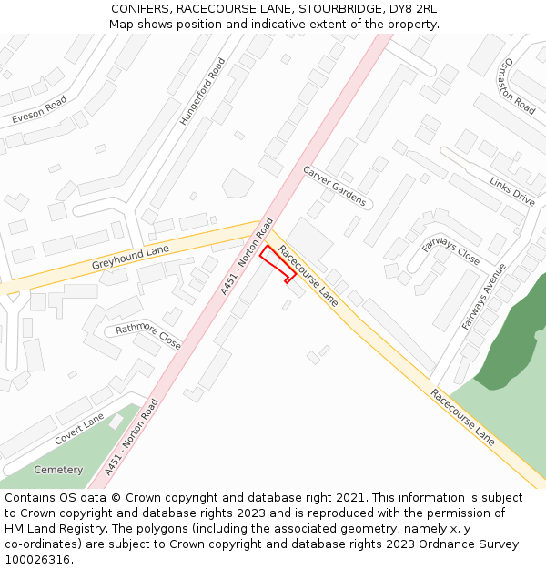 CONIFERS, RACECOURSE LANE, STOURBRIDGE, DY8 2RL: Location map and indicative extent of plot