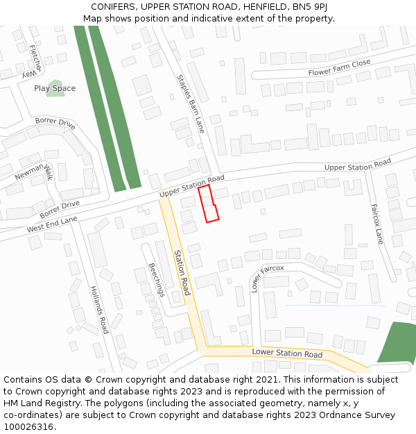 CONIFERS, UPPER STATION ROAD, HENFIELD, BN5 9PJ: Location map and indicative extent of plot