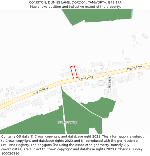 CONISTON, DUNNS LANE, DORDON, TAMWORTH, B78 1RR: Location map and indicative extent of plot