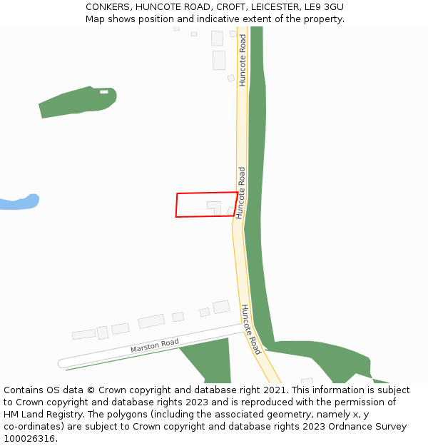 CONKERS, HUNCOTE ROAD, CROFT, LEICESTER, LE9 3GU: Location map and indicative extent of plot