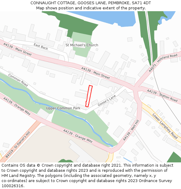 CONNAUGHT COTTAGE, GOOSES LANE, PEMBROKE, SA71 4DT: Location map and indicative extent of plot