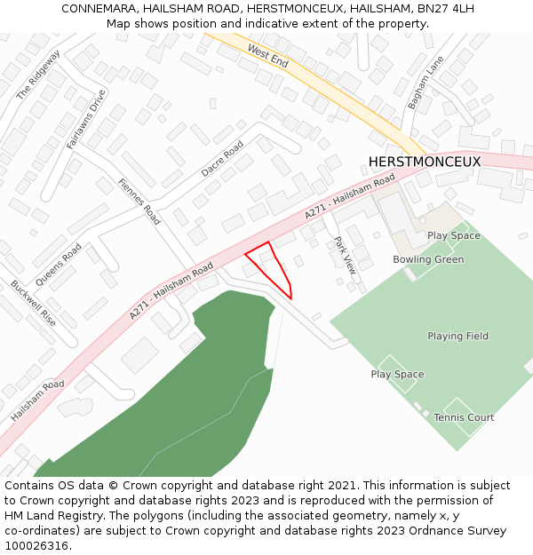 CONNEMARA, HAILSHAM ROAD, HERSTMONCEUX, HAILSHAM, BN27 4LH: Location map and indicative extent of plot