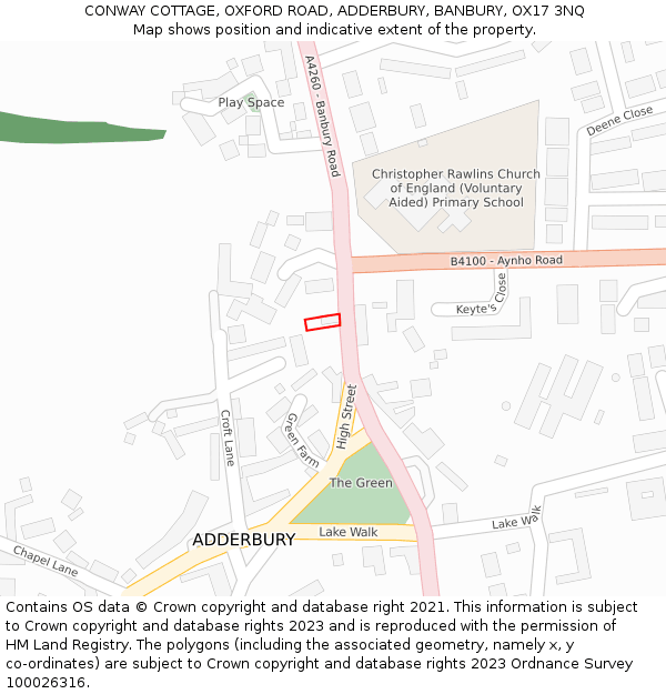 CONWAY COTTAGE, OXFORD ROAD, ADDERBURY, BANBURY, OX17 3NQ: Location map and indicative extent of plot