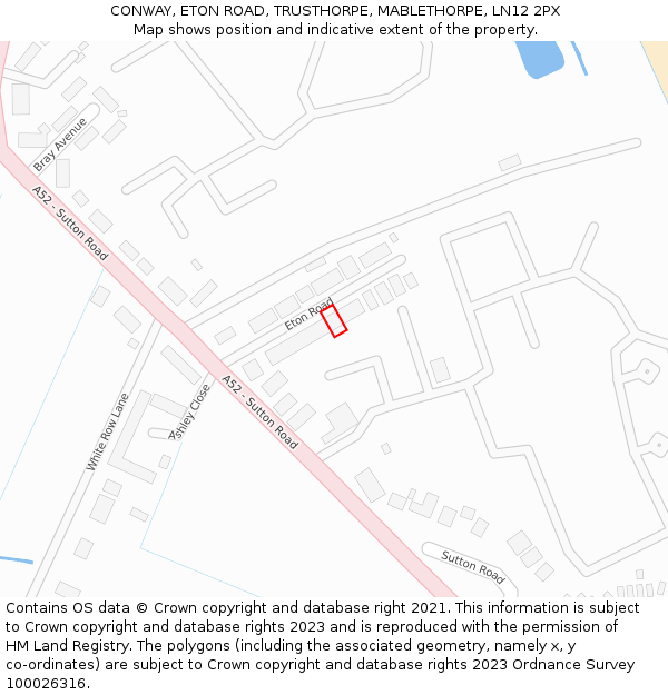 CONWAY, ETON ROAD, TRUSTHORPE, MABLETHORPE, LN12 2PX: Location map and indicative extent of plot