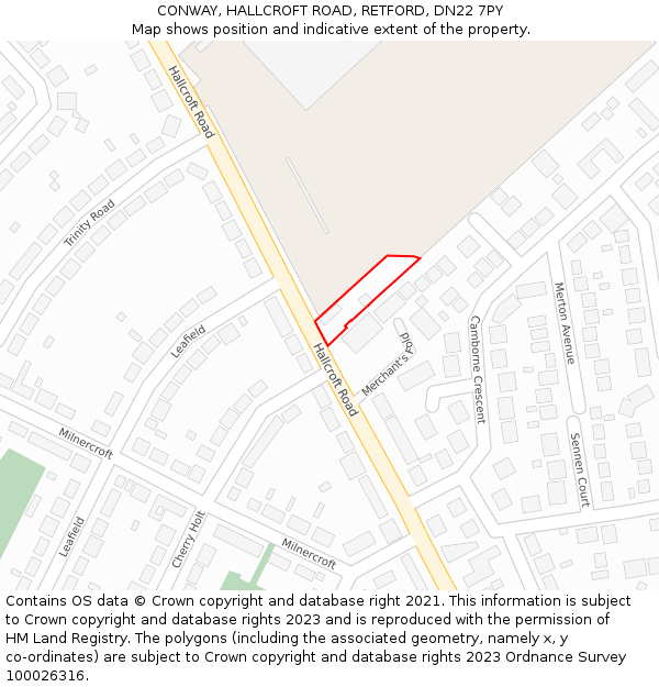 CONWAY, HALLCROFT ROAD, RETFORD, DN22 7PY: Location map and indicative extent of plot