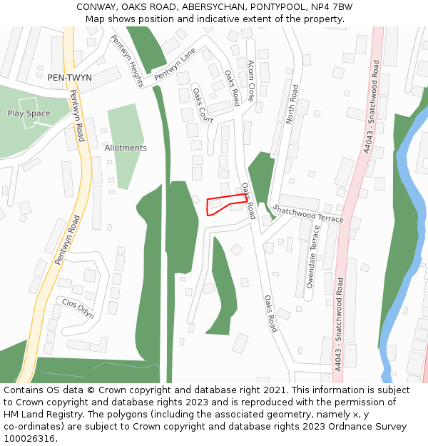 CONWAY, OAKS ROAD, ABERSYCHAN, PONTYPOOL, NP4 7BW: Location map and indicative extent of plot