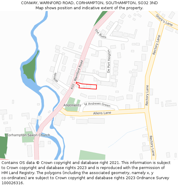 CONWAY, WARNFORD ROAD, CORHAMPTON, SOUTHAMPTON, SO32 3ND: Location map and indicative extent of plot