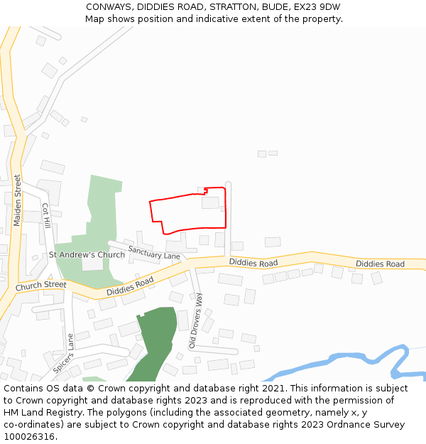 CONWAYS, DIDDIES ROAD, STRATTON, BUDE, EX23 9DW: Location map and indicative extent of plot