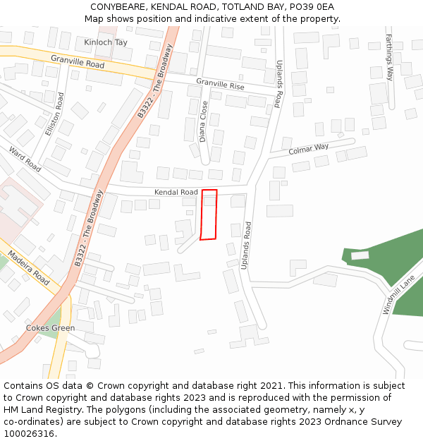 CONYBEARE, KENDAL ROAD, TOTLAND BAY, PO39 0EA: Location map and indicative extent of plot