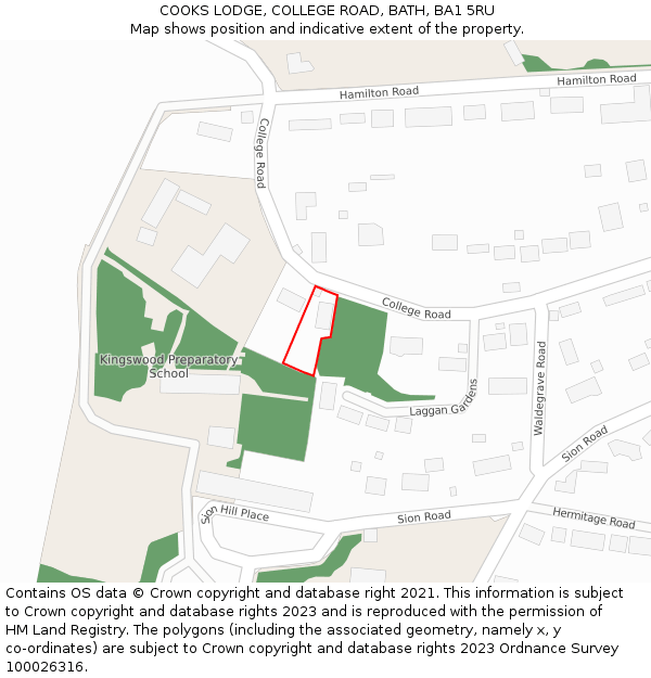 COOKS LODGE, COLLEGE ROAD, BATH, BA1 5RU: Location map and indicative extent of plot