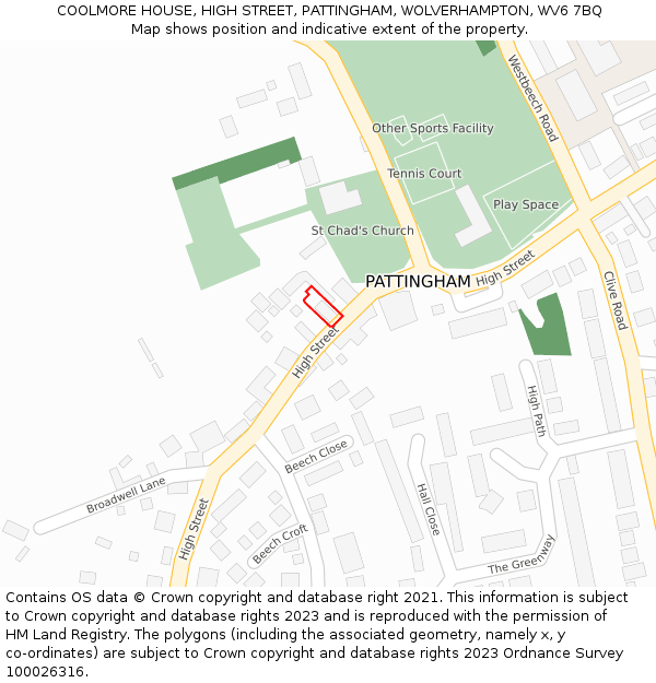 COOLMORE HOUSE, HIGH STREET, PATTINGHAM, WOLVERHAMPTON, WV6 7BQ: Location map and indicative extent of plot