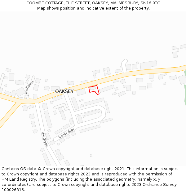 COOMBE COTTAGE, THE STREET, OAKSEY, MALMESBURY, SN16 9TG: Location map and indicative extent of plot