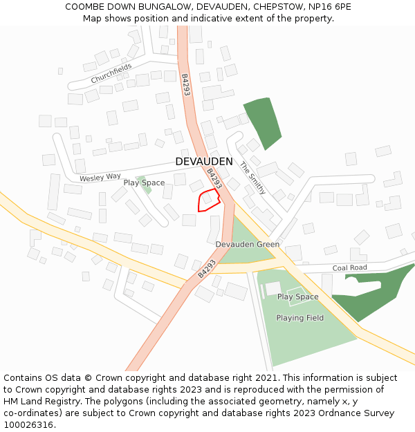 COOMBE DOWN BUNGALOW, DEVAUDEN, CHEPSTOW, NP16 6PE: Location map and indicative extent of plot
