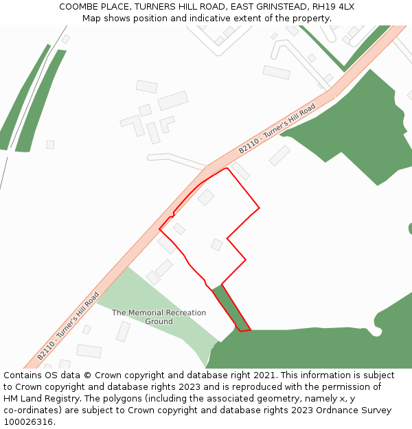 COOMBE PLACE, TURNERS HILL ROAD, EAST GRINSTEAD, RH19 4LX: Location map and indicative extent of plot