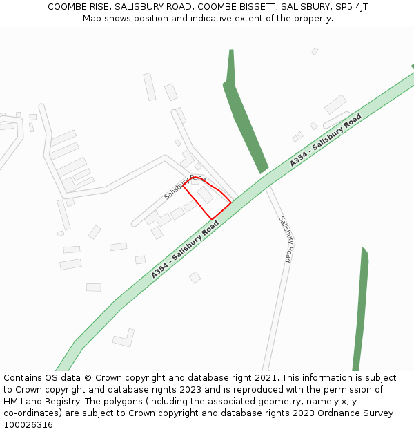 COOMBE RISE, SALISBURY ROAD, COOMBE BISSETT, SALISBURY, SP5 4JT: Location map and indicative extent of plot