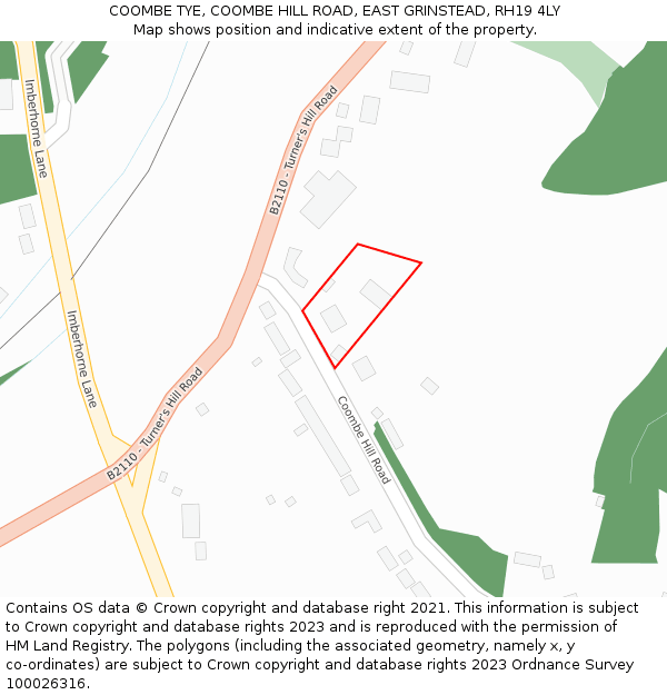 COOMBE TYE, COOMBE HILL ROAD, EAST GRINSTEAD, RH19 4LY: Location map and indicative extent of plot